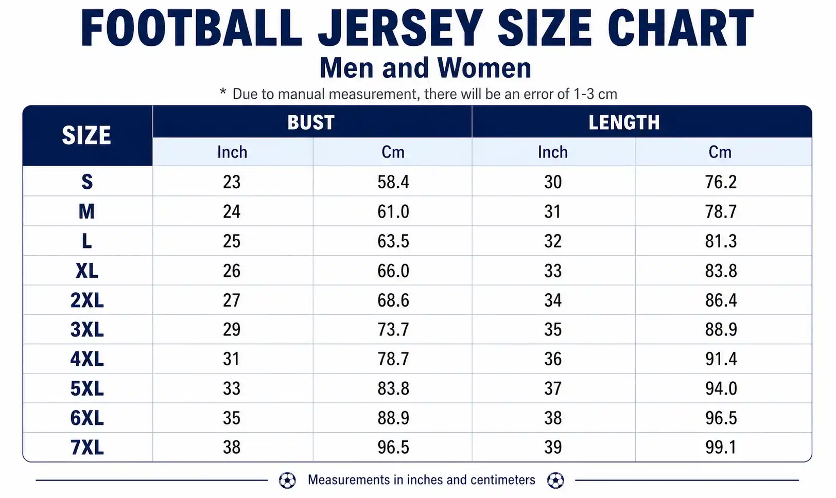 American Football Jersey Size Guide